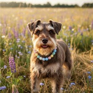Handmade S 🌈 Beaded Dog Collar with Tie Dye Accents, Size 11.5”